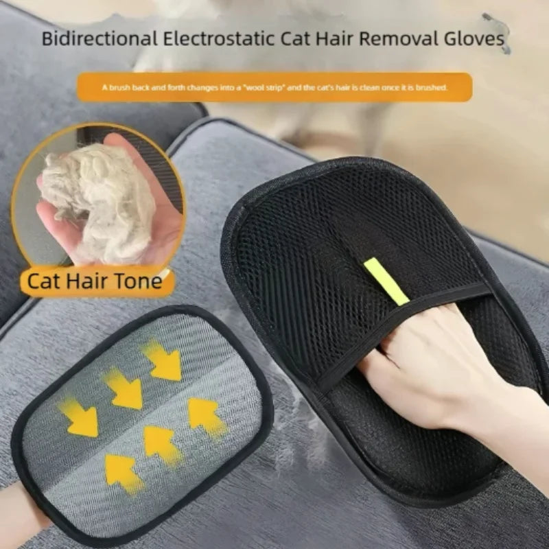 FurAway pet grooming glove with its yellow fabric pull tab.