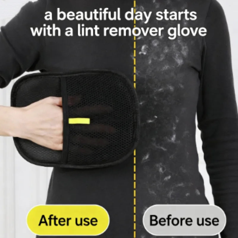 FurAway pet grooming glove with its yellow fabric pull tab.