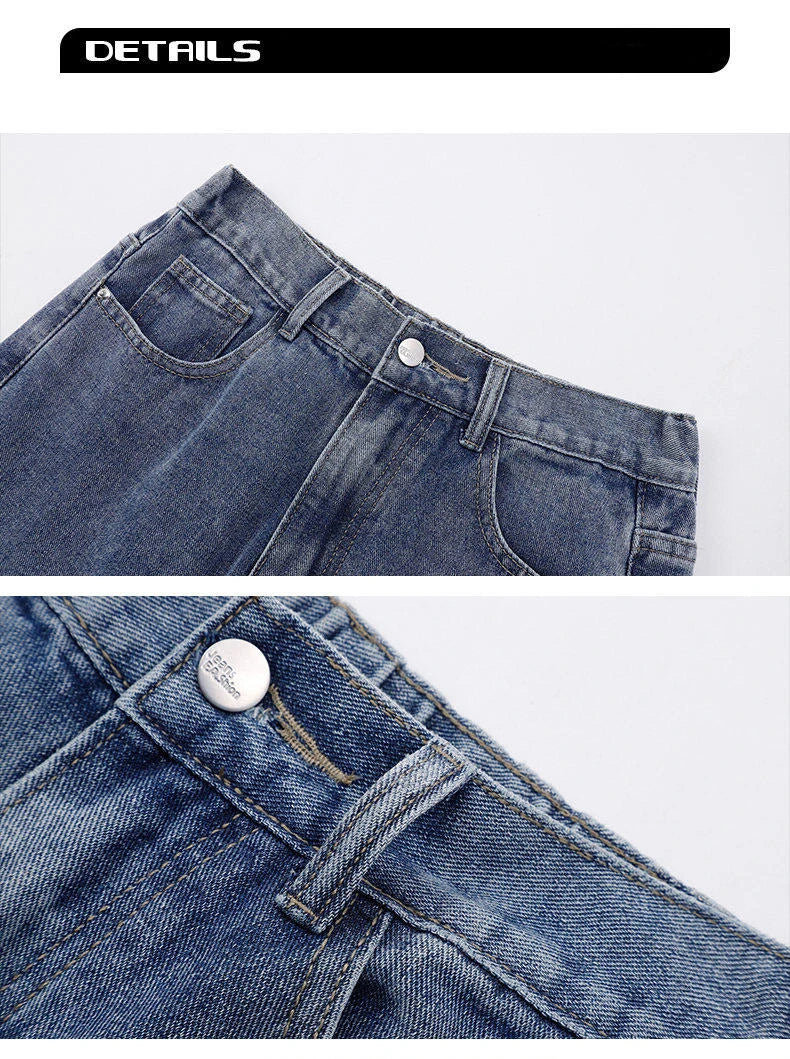 2026 New Korean Men's Casual Long Jeans Classic Man Straight Denim Wide-leg Pants Solid Color Light Blue Grey Black