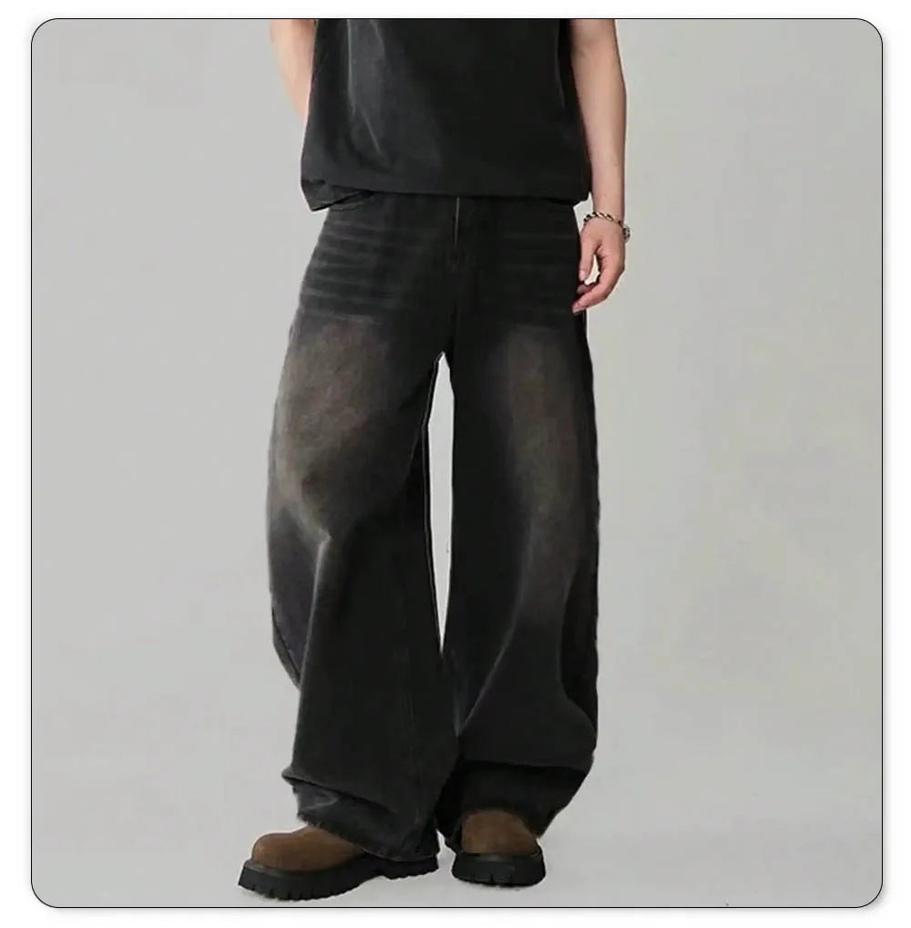 Four Season Men's Jeans Korean Version Student Casual Pants High Street Straight Loose Wide Leg Jeans Black Gray Blue Baggy Jean