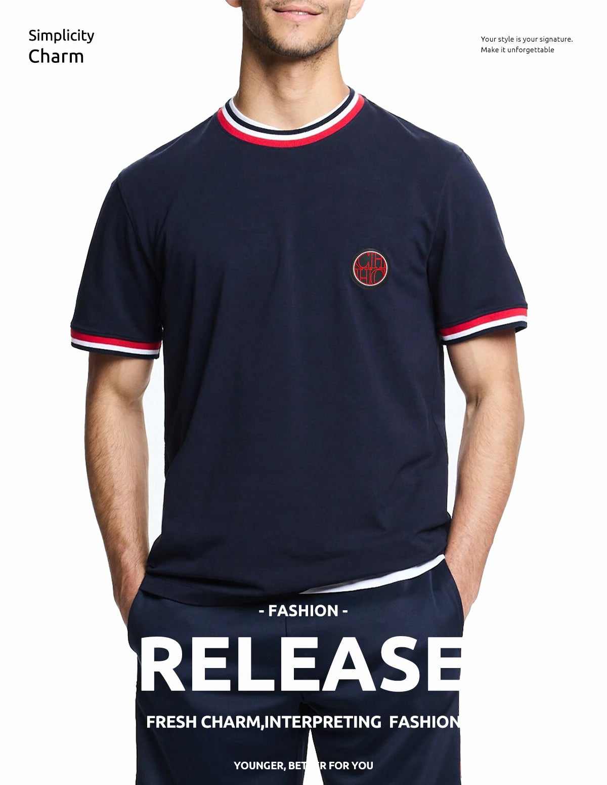 Summer Mens T Shirts Cotton Mens Casual Short Sleeve Solid Stripe O Neck Soft T-Shirts Basic Men's Loose Fit Tee Shirt Tops