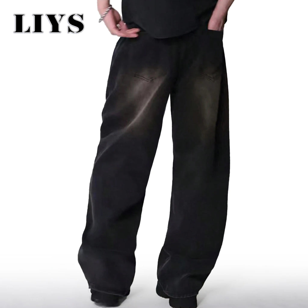 Four Season Men's Jeans Korean Version Student Casual Pants High Street Straight Loose Wide Leg Jeans Black Gray Blue Baggy Jean