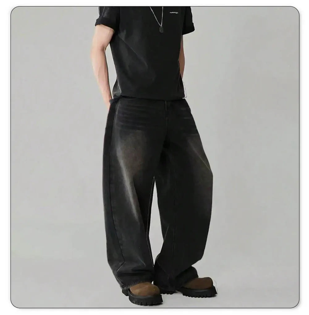 Four Season Men's Jeans Korean Version Student Casual Pants High Street Straight Loose Wide Leg Jeans Black Gray Blue Baggy Jean