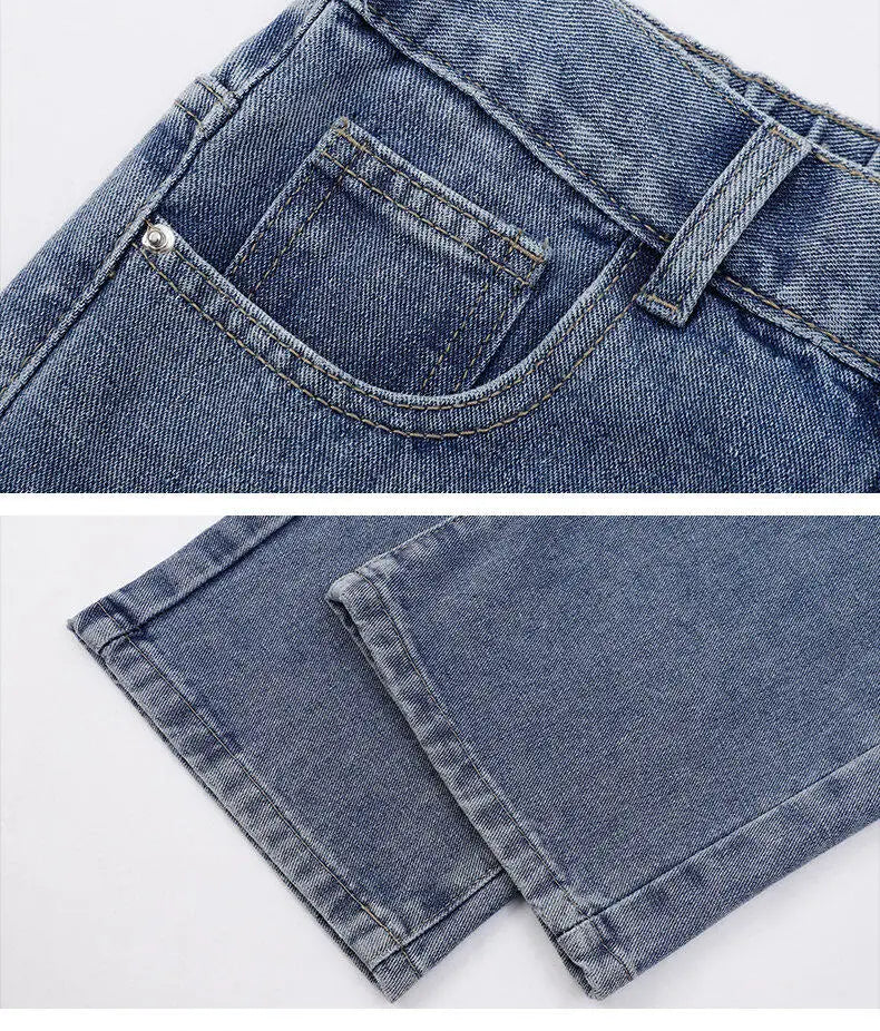 2026 New Korean Men's Casual Long Jeans Classic Man Straight Denim Wide-leg Pants Solid Color Light Blue Grey Black