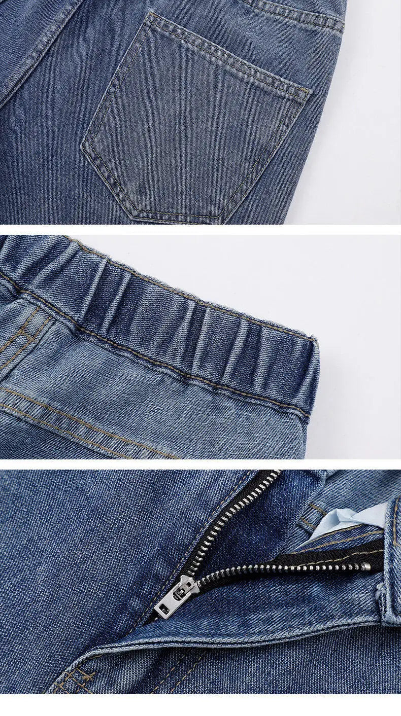 2026 New Korean Men's Casual Long Jeans Classic Man Straight Denim Wide-leg Pants Solid Color Light Blue Grey Black